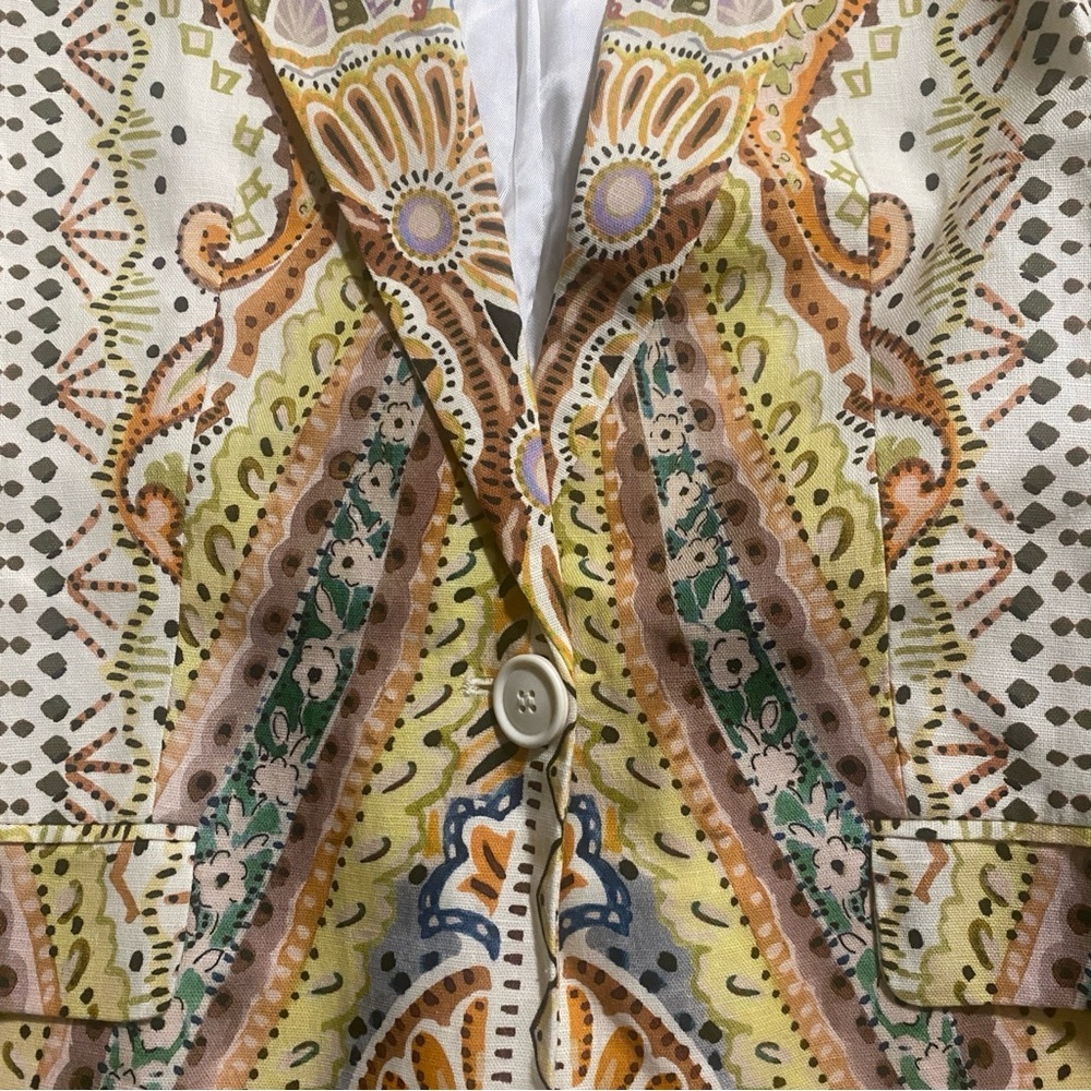LIKE NEW ZARA PAISLEY PRINTED LINEN COTTON BLEND BLAZER (S) & MATCHING PANTS (M) - Picture 9 of 15